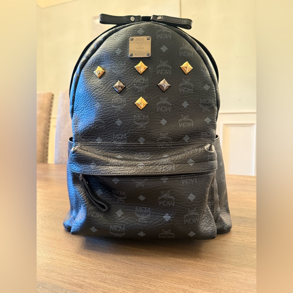 MCM Backpack With Studs In Visetos Black